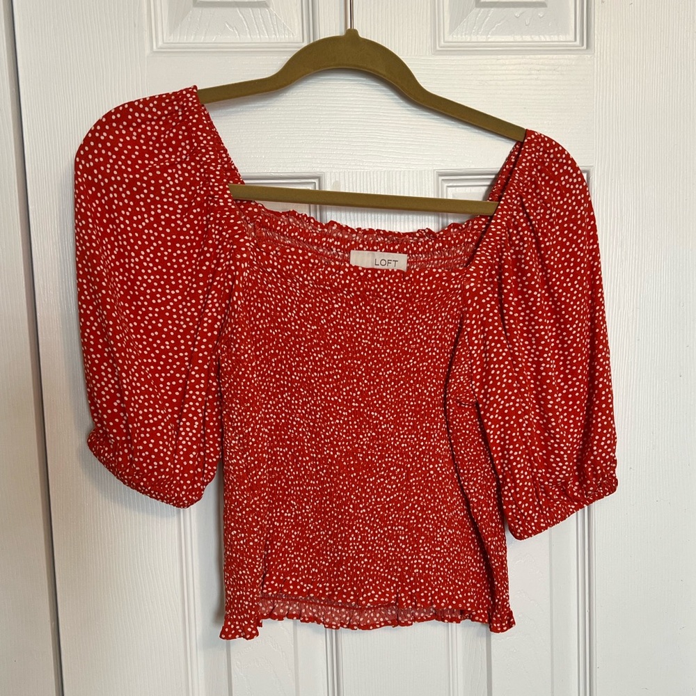 Red and white XXS petite top from Loft